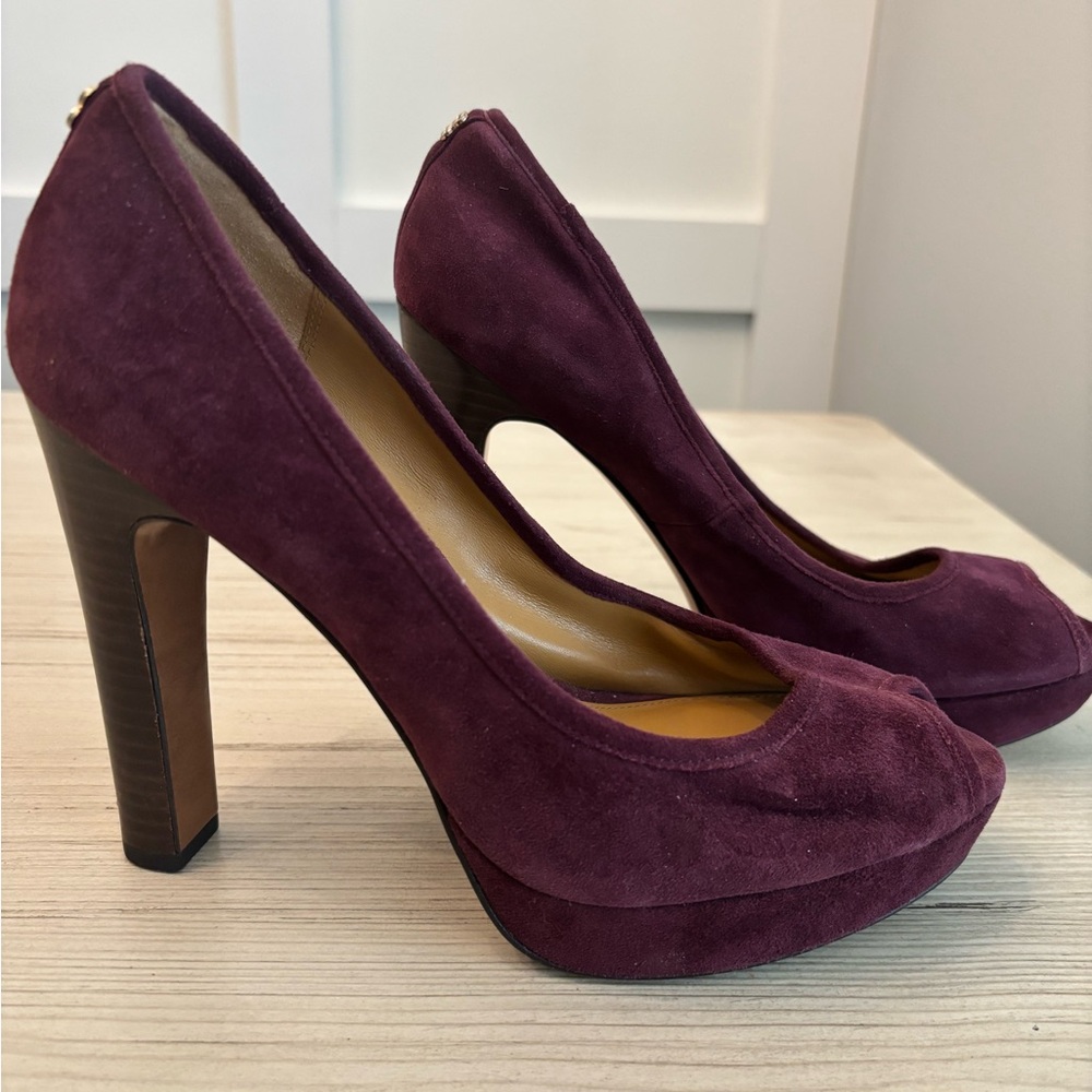 Coach Plum Suede Platform Heels
